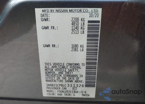 2020 Nissan Leaf Sv Plus 62 Kwh из США, поврежденный, VIN 1N4BZ1CP8LC311326